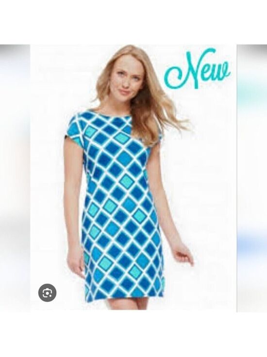 Hatley Dresses & Skirts - HATLEY | Ripples Crew Neck T-Shirt Dress blue white diamond pattern Sz S